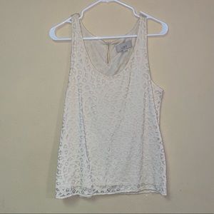 LOFT Off-White Lace Tank with Keyhole